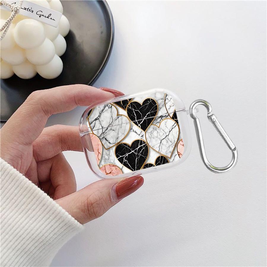 Clear Earphone Cases Cover Case For Airpods 4 1 Pro2 Pro Pro3 2 3 Pink Heart Spliced Marble