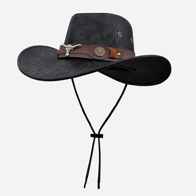 

Faux Leather Western Cowboy Hats For Women Men Vintage Gentleman Cowgirl Jazz hat Holidays Party Cosplay Hat One Size чёрный