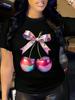 Round Neck Summer Comfortable Stretchy Fabric Casual Outings Wear Women's Casual Short Sleeve T-Shirt Vibrant Cherry Breathable