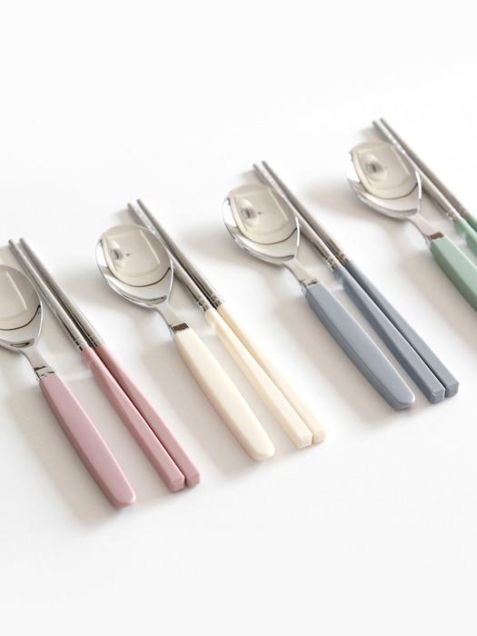 kamomekitchen [набор на 4 персоны] 10 ЦВЕТОВ Набор детских столовых приборов Kamome (4 ложки, 4 палочки для еды) Silver Blue (same color)