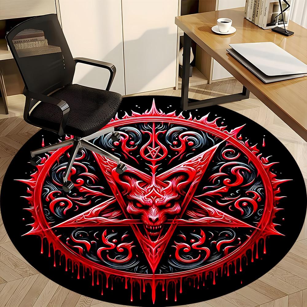 1pc Baphomet Symbol Carpet for Office Non-Slip, Round Carpet, Soft & Comfortable, Carpet for Office, Lightweight Round Floor Mat Yy251226067