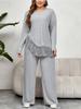 Taglie Forti Donne Stile Casa Completo Due Pezzi Autunno Casual Girocollo Maniche Lunghe Top con Orlo con Frange con Set di Pantaloni a Gamba Larga