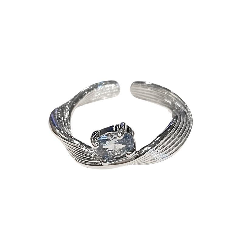 [Crystal Diamond Whispers] High-End Full Diamond Zir*****Pen Ring Moonstone Flower Niche Design Personalized Diamond Ring