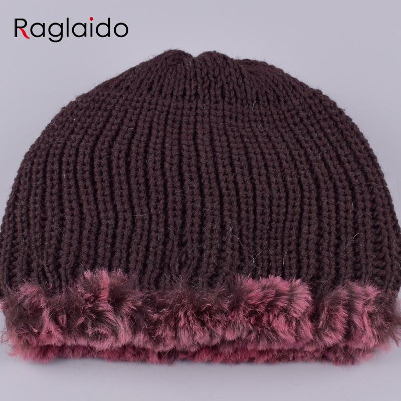 Raglaido Rabbit Fur Hats for Women Winter Floral Real Fur Hat Women's Beanies Elastic Warm Fashion Ladies Snow Hat LQ11204