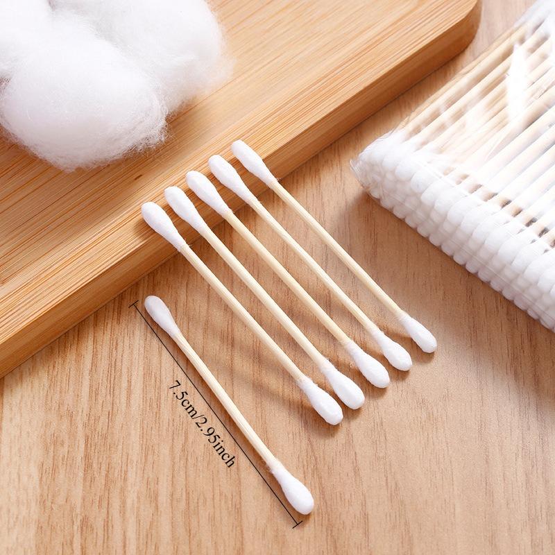 1000 PIEZAS Palillo de Madera de Bambú Doble Cabeza Bastoncillo de Algodón Multifuncional Tampon Desechable Bastoncillo Cuchara para Oídos Bastoncillo de Algodón Desmaquillante