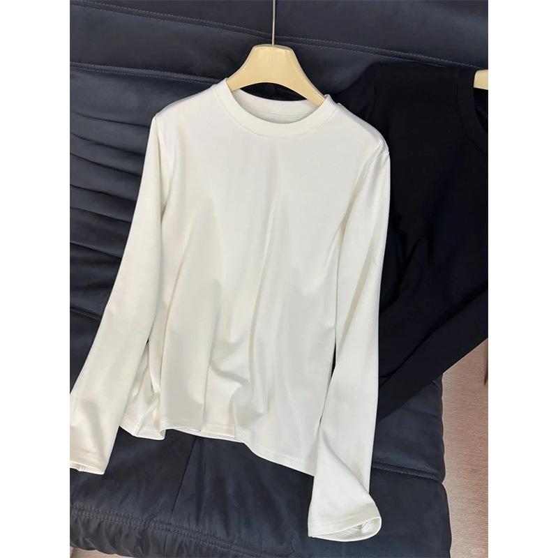 Crew neck white bottoming shirt women's German velvet warm inner long-sleeved shirt spring autumn and winter loose simple style top
