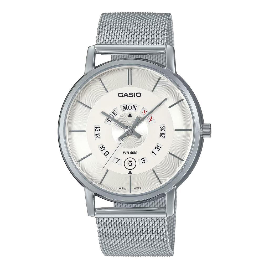 CASIO Standard Analog Watch Simple Business Watch with Mesh Stainless Steel Japanese Day-Date Men's MTP-B135M-7A, Day/Date Calendar, Strap, Movement,