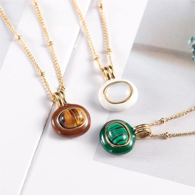 Ins Enamel Glazed Malachite Necklace Tiger'S Eye Stone Premium Collarbone Chain Female