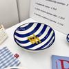 Korean Ins Retro Blue Line Ceramic Bowl Set,One Person Soup Plate Rice Bowl Home Accessories Bowls/Plates/Trays