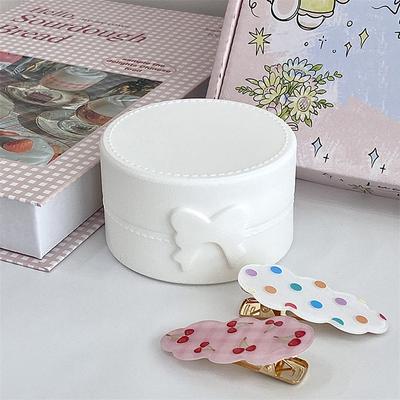 Cute Cartoon Bow Pony Round Ring Earrings Box Luxury Dustproof Hair Accessories Packaging Display Box Portable Storage Box