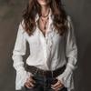 Nuova Blusa Estiva da Donna Stile Europeo Americano Patchwork di Pizzo Manica Lunga Slim Elegante Trasparente