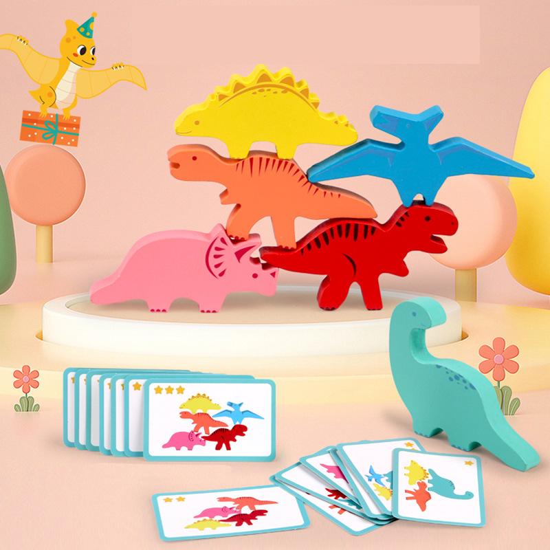 Dinosaur Seesaw Balance Blocks - Wooden Educational Toy for Kids & Parents