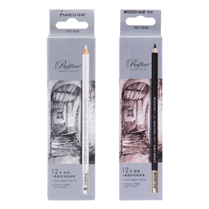 12 Packs of Sketch Charcoal Pencil Student Art Painting Writing Black and White Brown Stroke Highlight Powder Brush