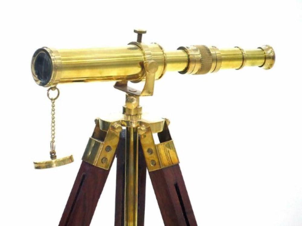 Brass Telescope With Wooden Tripod Stand Maritime Nautical Vintage Desk Décor