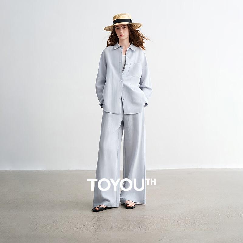 

Chuyu Women s Lyocell Linen Two-Piece Shirt & Wide-Leg Pants Set M