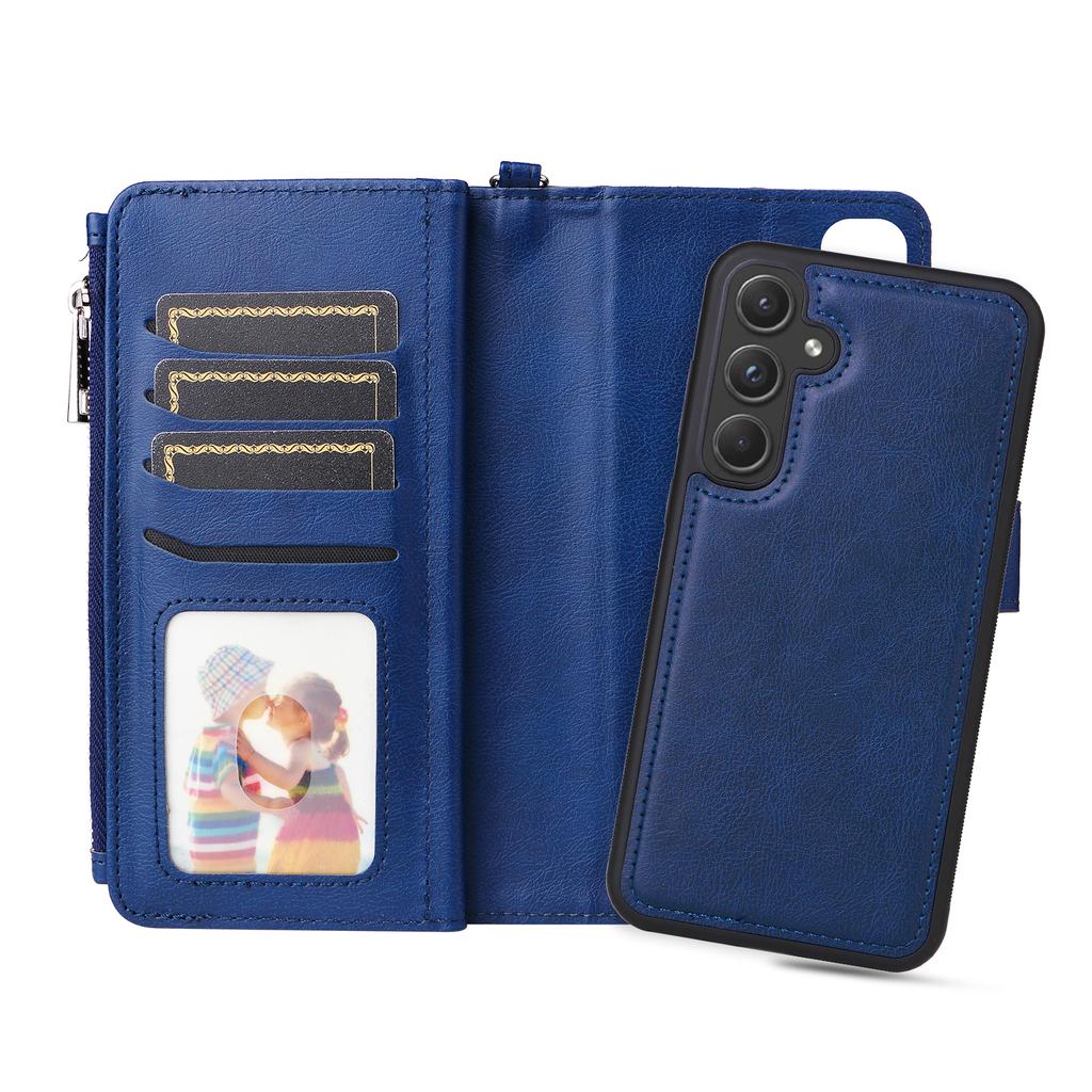 For Samsung Galaxy A55 5G Magnetic Leather Case Mobile Cover with Detachable Zipper Wallet Strap