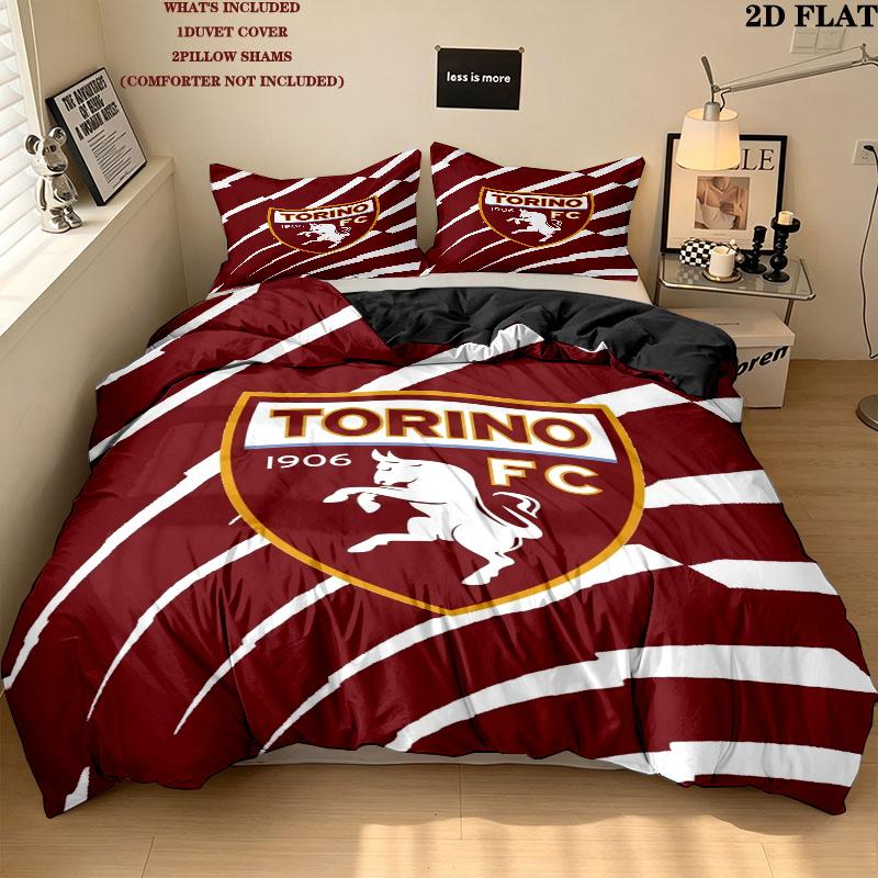 Torino Football Club Pattern Bedding uilt Set uilt Cover Pillowcase Home Decoration Birthday Gift (1 * duvet cover + 2 * pillowcase without core)