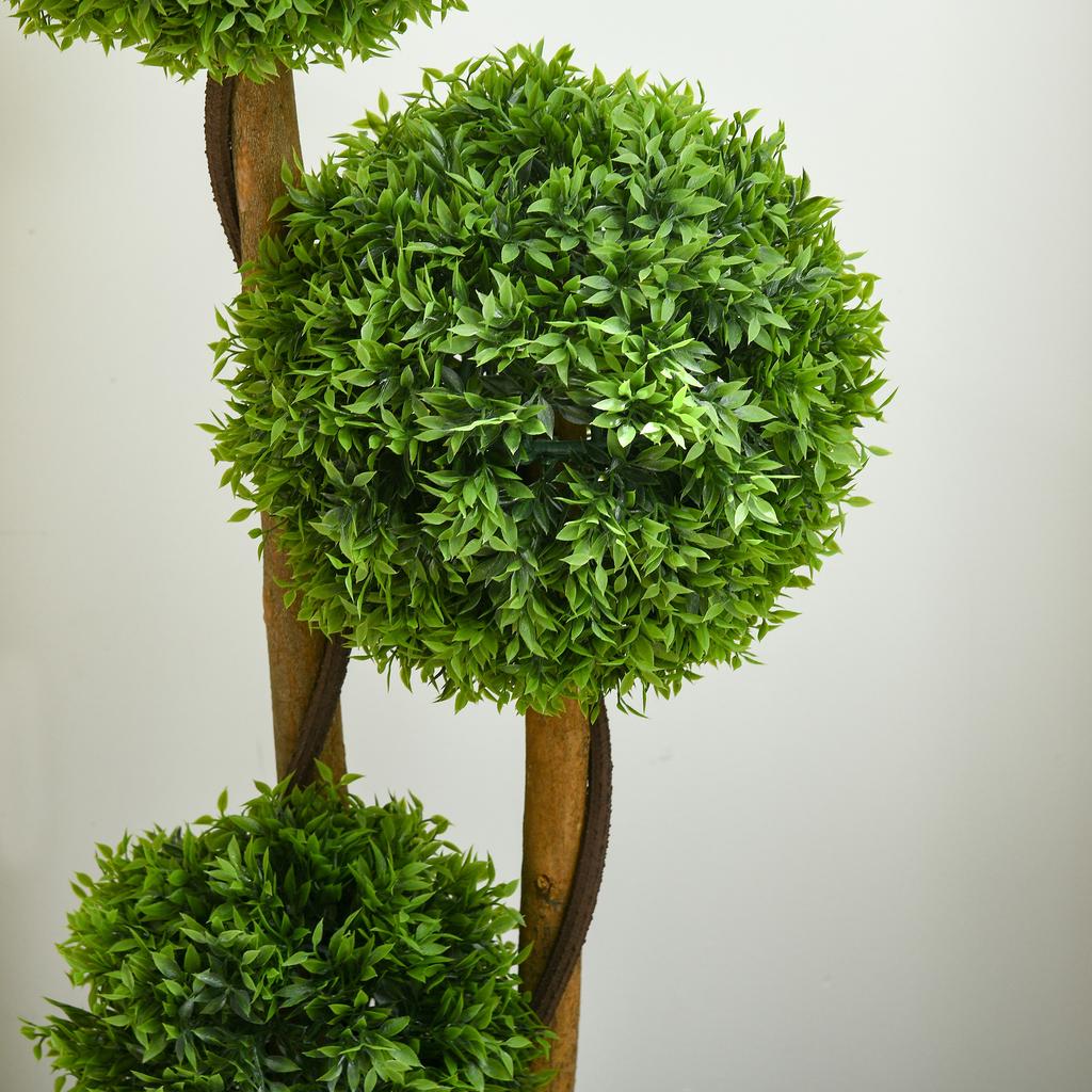 Artificial Boxwood Large 110cm, UV-Resistant Artificial Plant with 3 Balls for Living Room Bedroom Office Garden