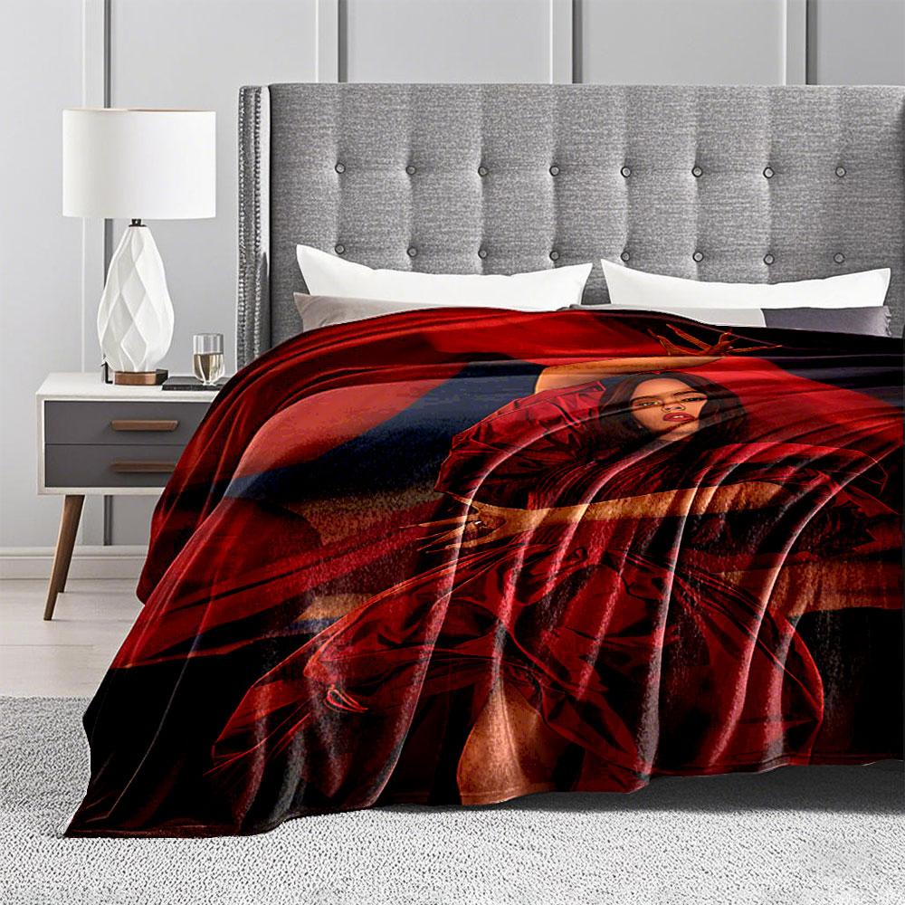 Woman In Flowing Red Dress for All Seasons Blanket Lunch Break Throw Gift