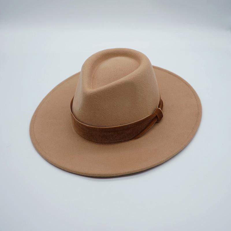 French Elegant Camel Big Wide Wool Panama Jazz Top Hat Women Autumn And Winter Internet Celebrity Foreign Trade Felt British Tide