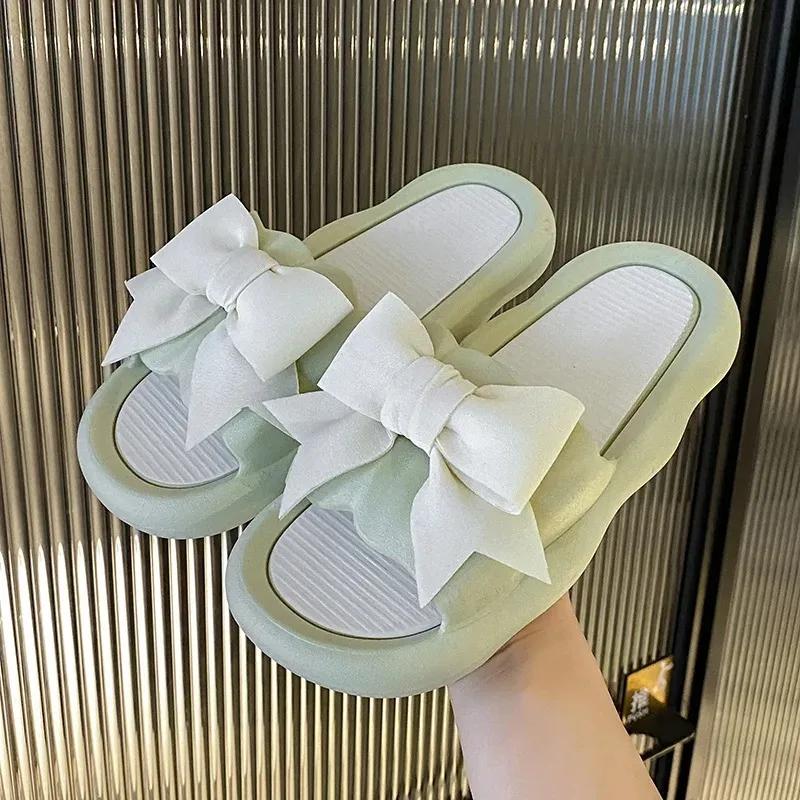 Mode Sommer Neue Schleifen-Slipper für Damen Trendige Indoor Niedliche und Vielseitige Dicke Sohle Slipper Ein-Linien-Slipper Outdoor Damenschuhe