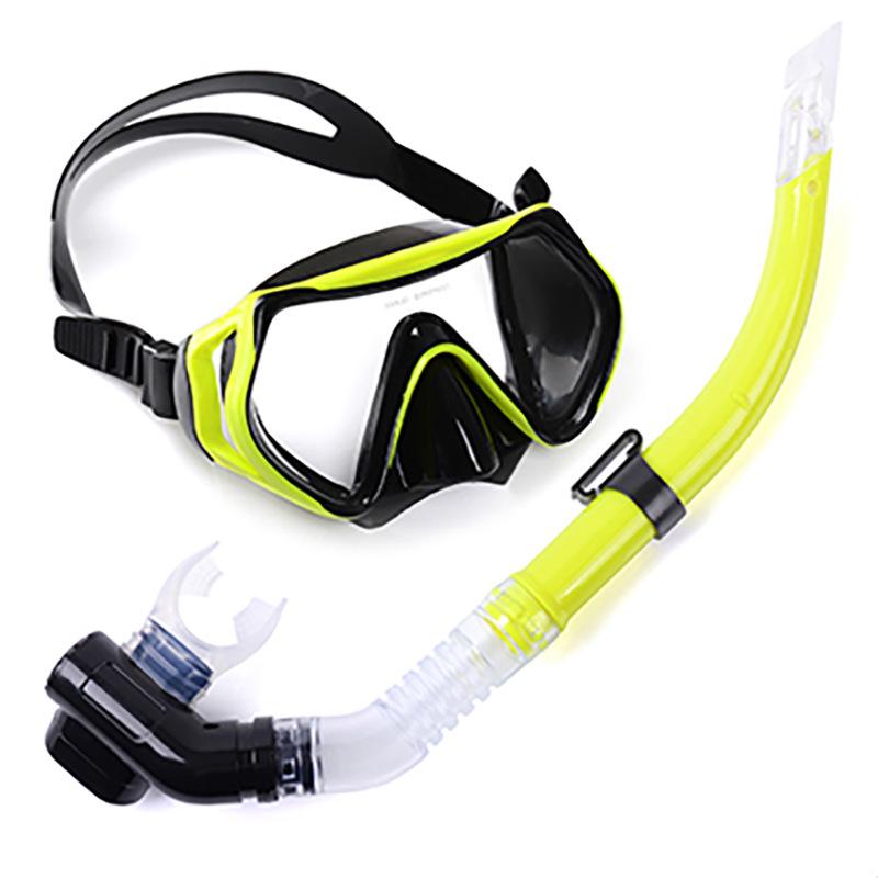 High definition large field of view mask, tempered glass diving goggles set