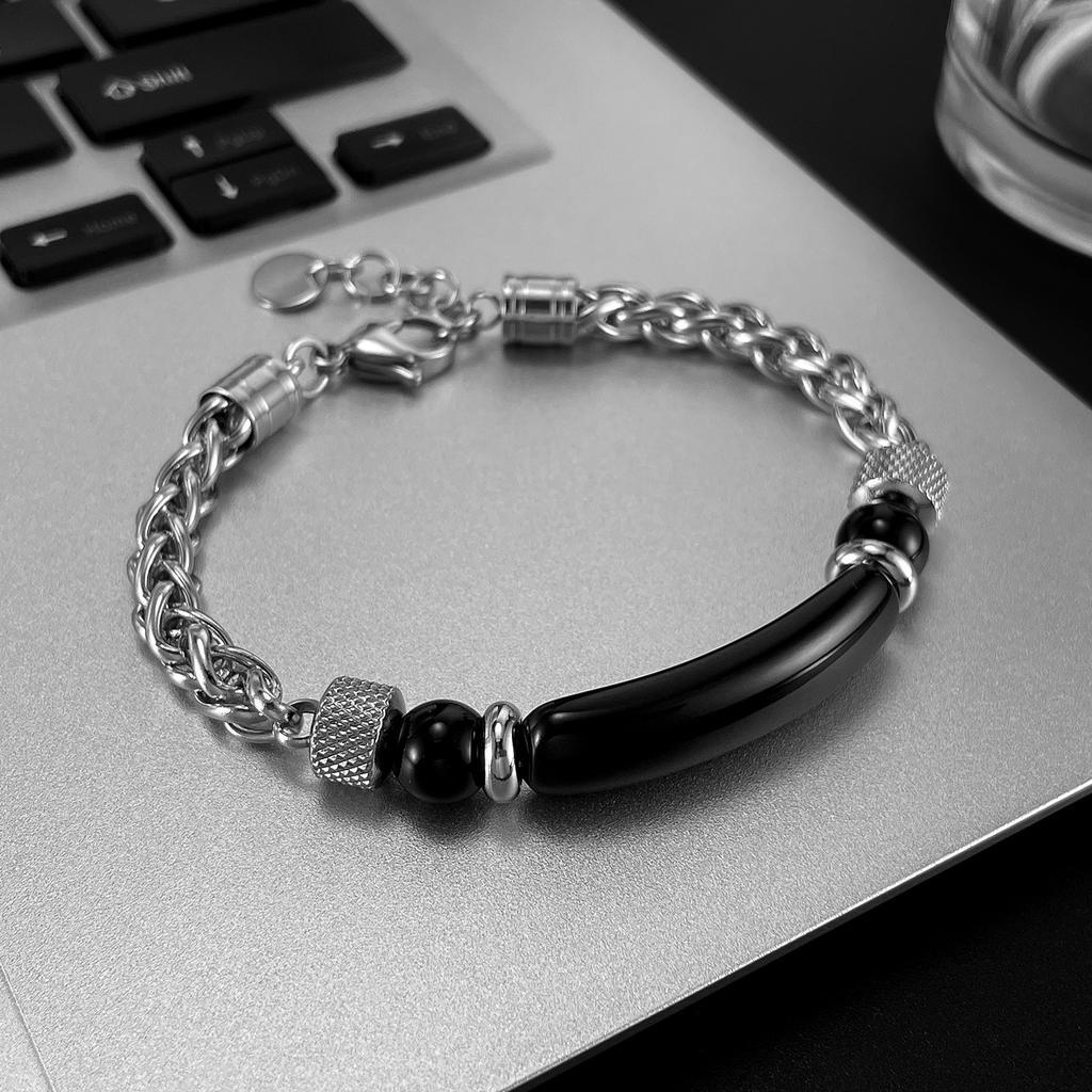 Fashion retro stainless steel chain splicing tiger's eye titanium steel men's bracelet