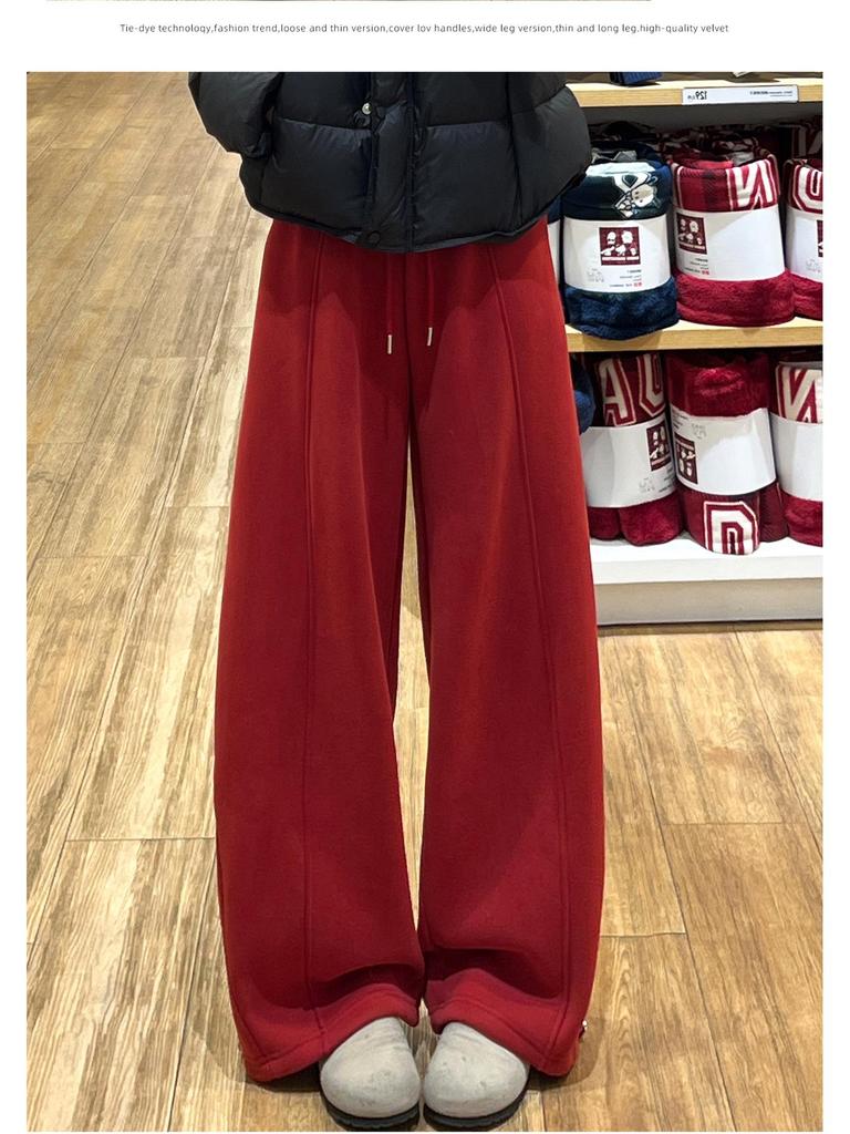 Women's Yellow Velvet Wide-Leg High-Waist Banana Pants - Autumn/Winter