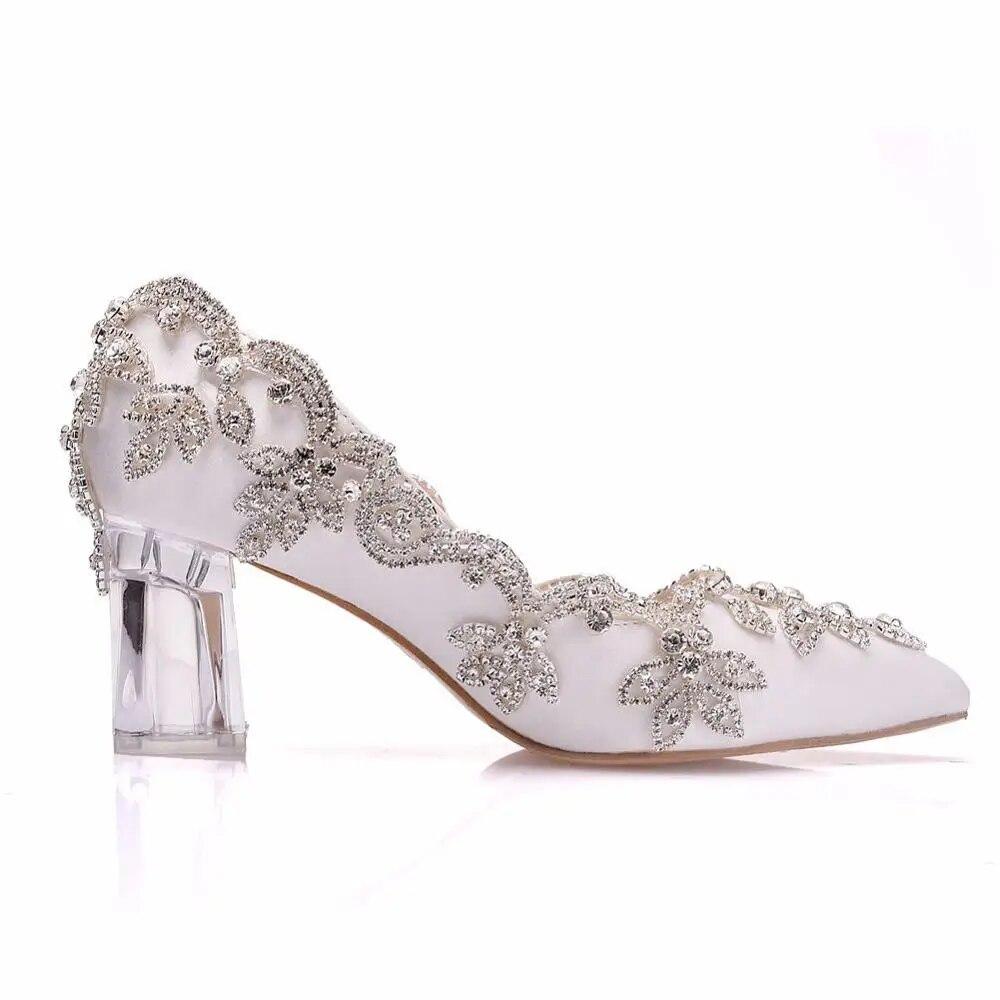 Hochzeitsschuhe Braut Transparente Pumps Weihnachten Abend Party Luxus Satin Seide 7 cm quadratische High Heels