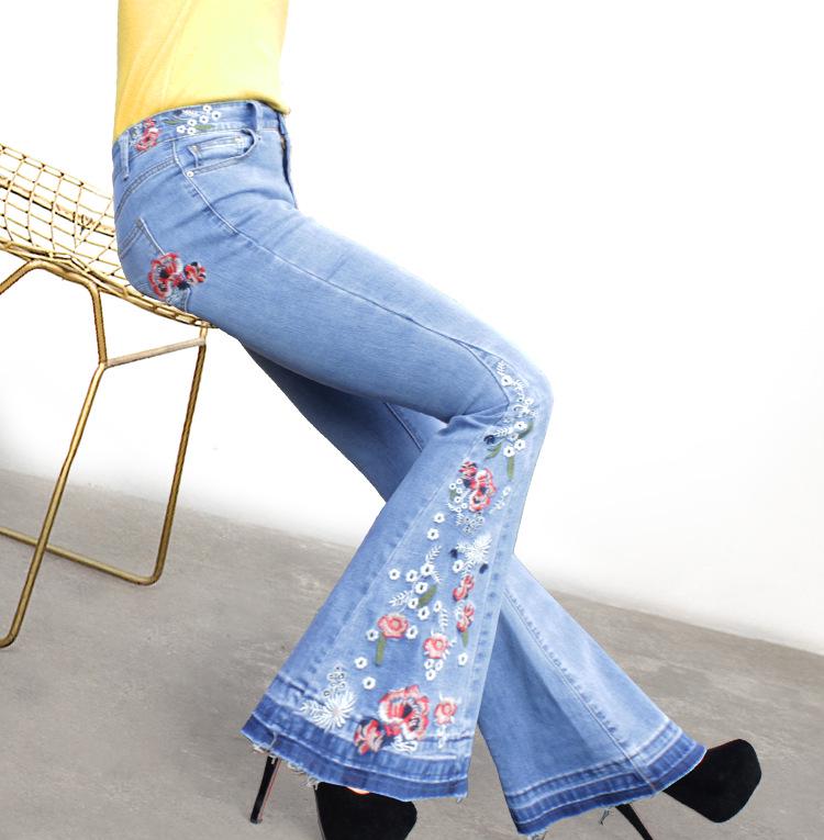 2022 Women's European & American Fashion Embroidered Denim Flare Pants