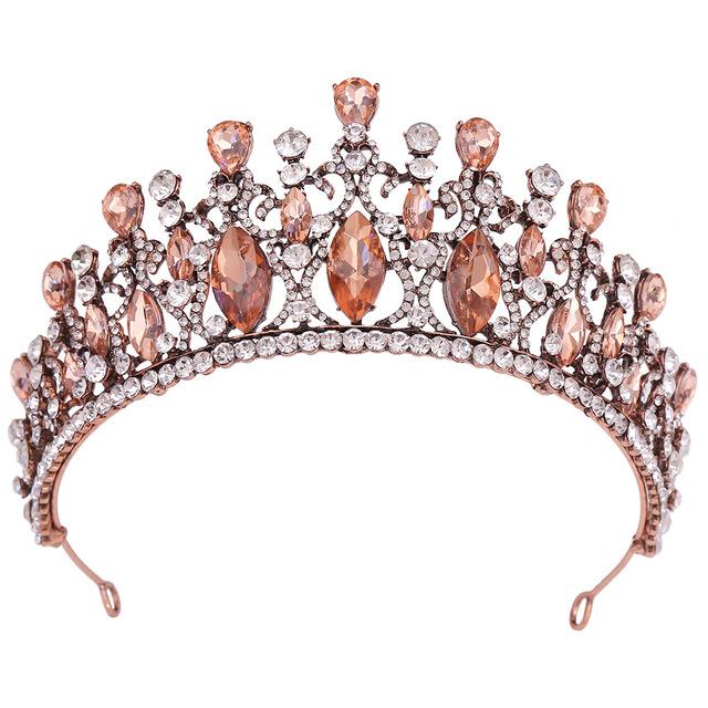 Gorgeous Bronze Purple Crystal Wedding Crown Vintage Bridal Diadem Royal Queen Tiaras Crown Headdress Wedding Dress Hair Jewelry