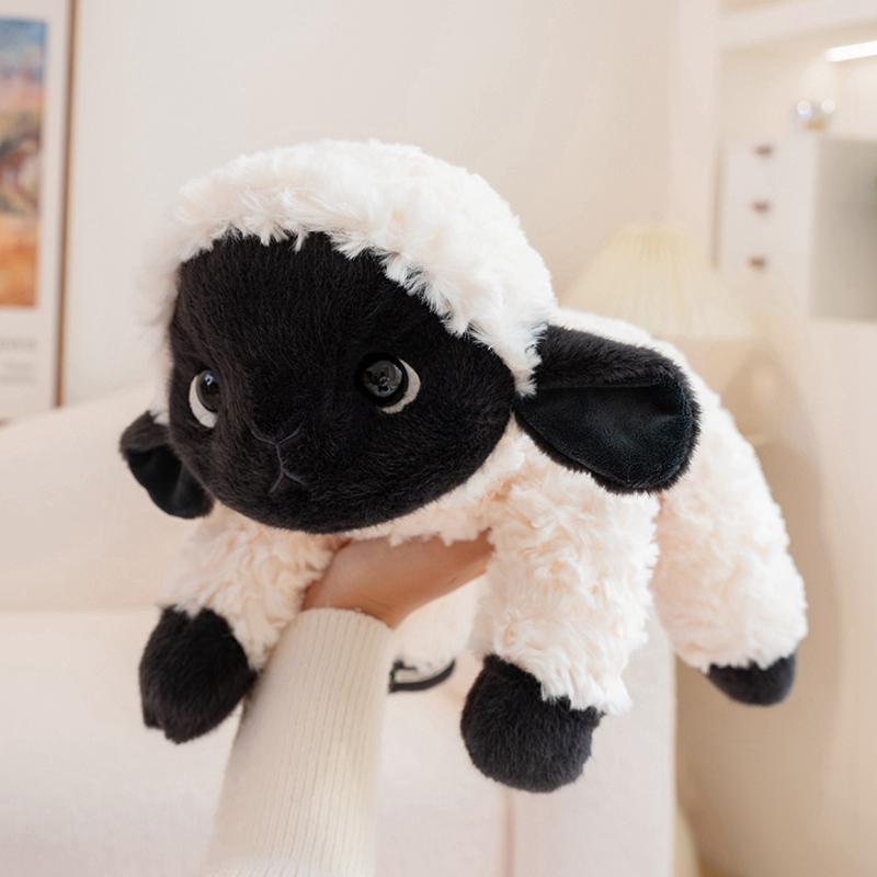 Sitting & Lying Black Face Lamb Doll Plush Toy Soft Fluffy Grassland Cartoon Animal Plushie Sleeping Overnight Companion Gift