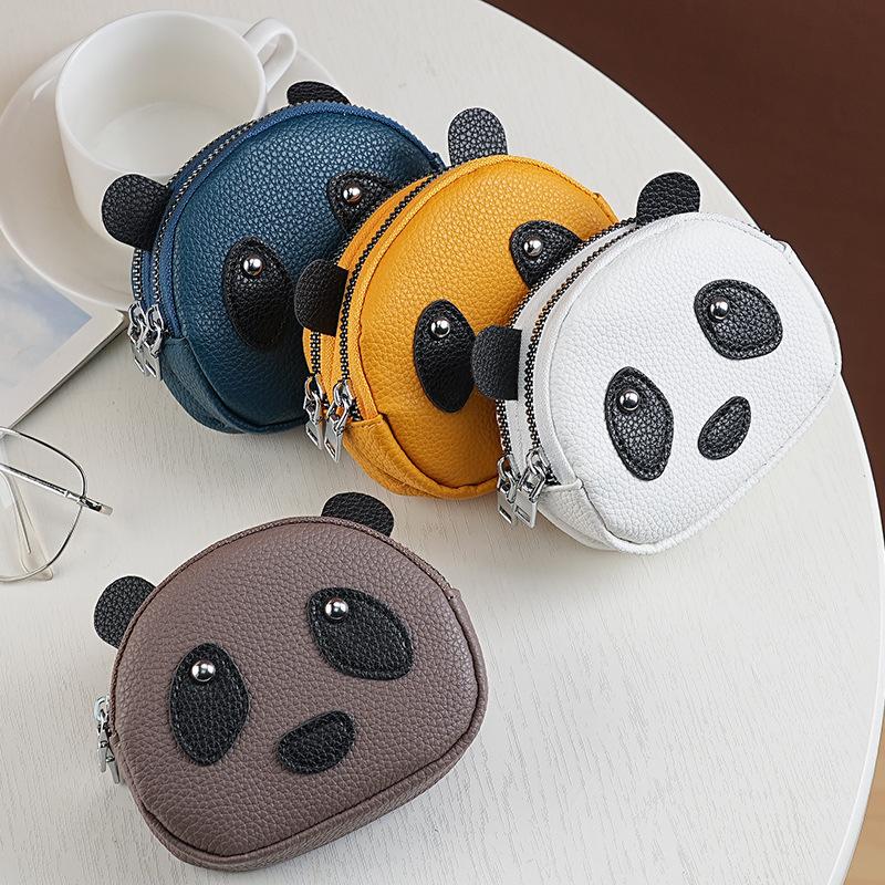 Creative Double Layer Coin Purse Panda Shape Multifunctional Key Bag Zipper Portable Small Handbag