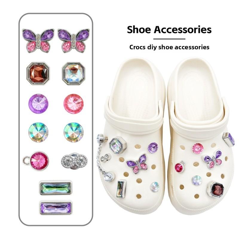 13PCS Shoe Charms for Crocs Colorful Diamond Butterfly Chain Decoration Buckle for Croc Charms Set Accessories Woman Girls Gift