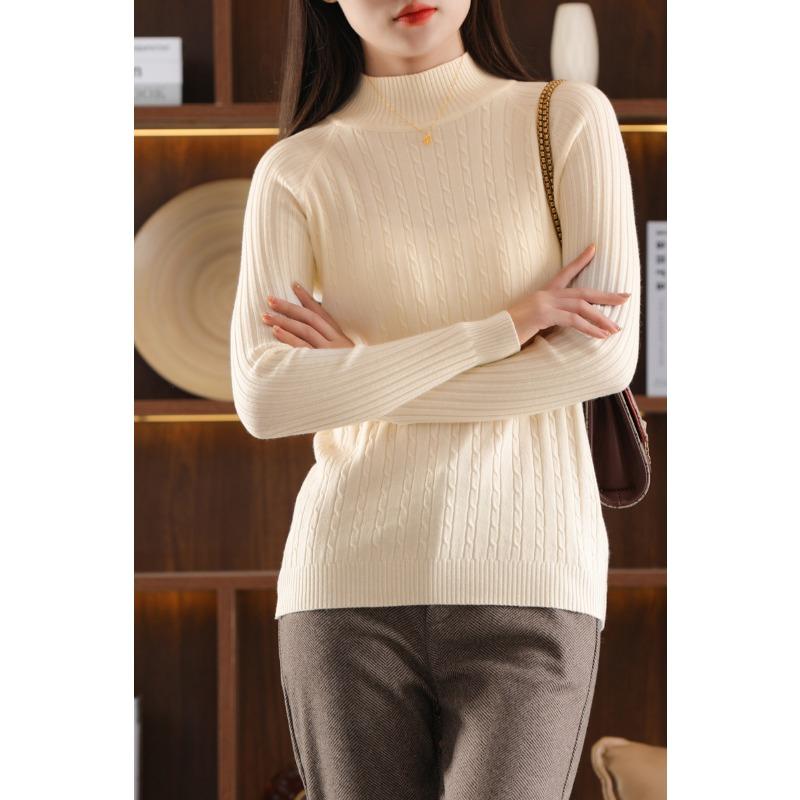 

DAFIFY Женская мода повседневная осень-зима однотонный принт длинный рукав полуводолазка свитера S бежевый