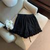 Women French Lace Ruffle Wide Leg Shorts 2025 Summer Loose Casual Elastic Waist A-line Hot Pants Bottoms