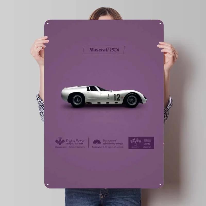 Maserati Plåtskylt Bilar Poster Dekoration för Hemdekorationer Retro Metallskylt Plakett för Garagsväggkonstdekoration Rum