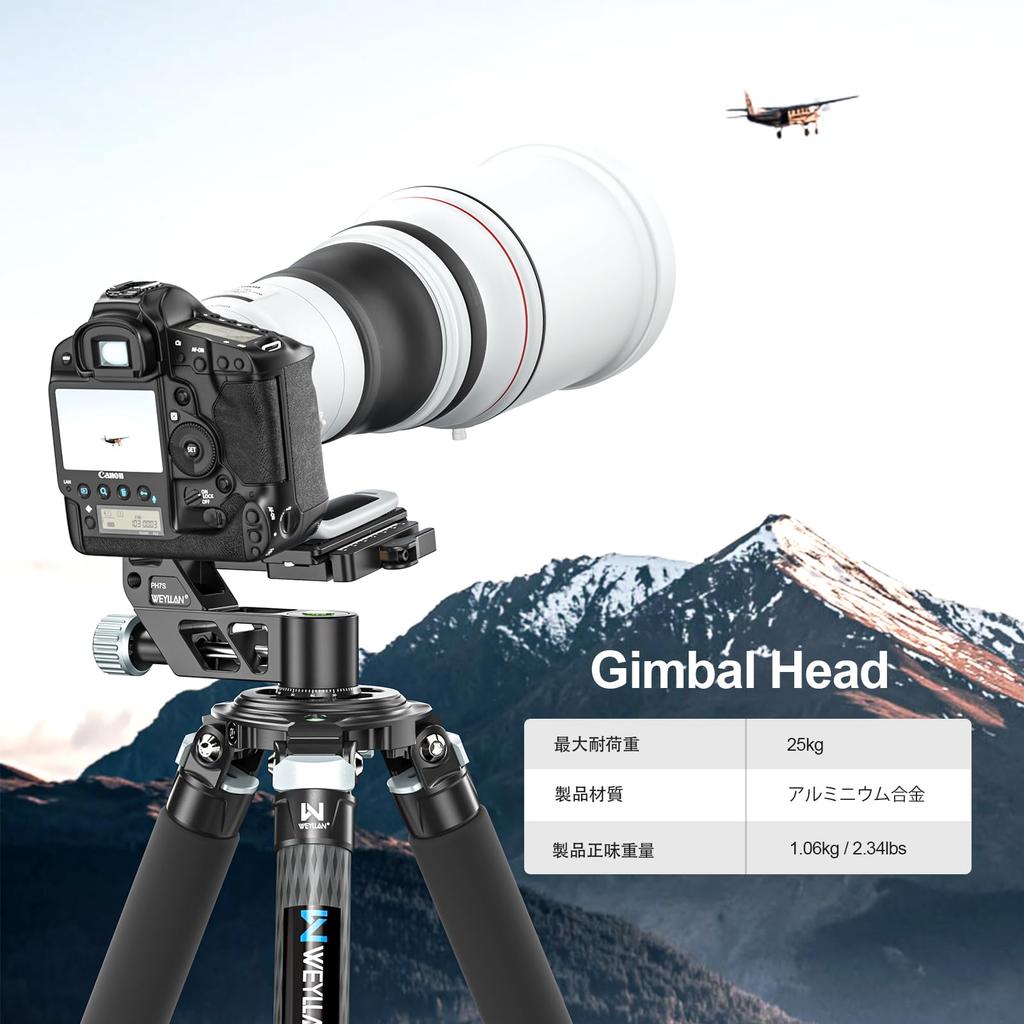 WEYLLAN PH7S Professional Gimbal Head with Quick Lock Aluminum 25kg Load Panoramic Shooting for DSLR Cameras Lever, Alloy, Arca-Swiss Compatible