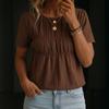 Women's Casual Short Sleeve T-Shirt Round Neck Solid Color Gathered Waist Relaxed Fit Lightweight Top for Everyday Wear