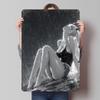 Anime Girl In Rain Black and White Poster Customized Wall Art Vintage Metal Signs Retro Tin Plaque for Man Cave Coffee Bar Decor