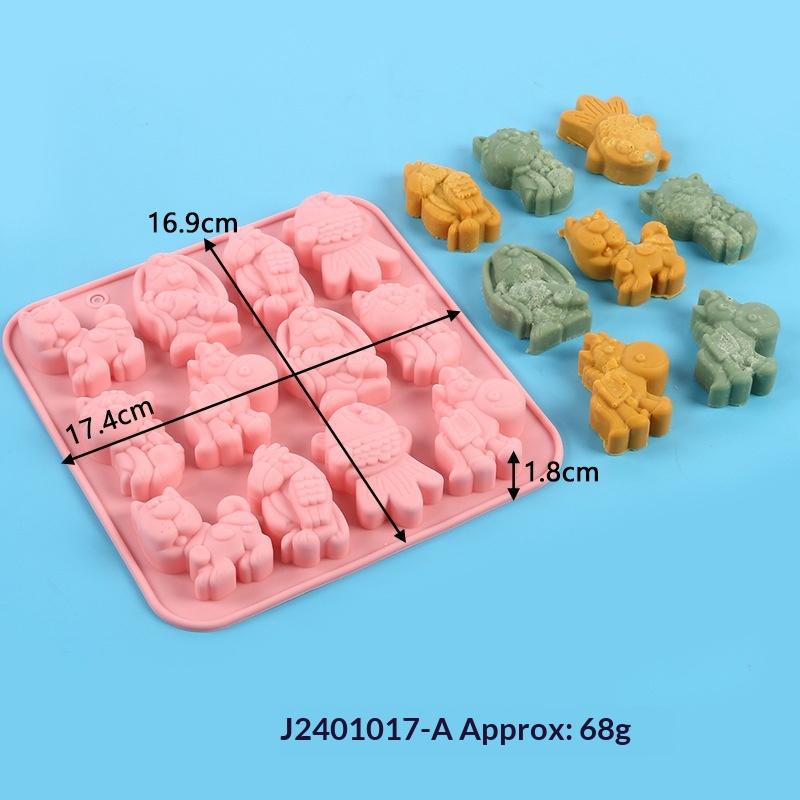 12 Cavity 6 Kinds Cartoon Animal Shaped Chocolate Silicone Molds Diy Handmade Dessert Pudding Jelly Cake Baking Molds