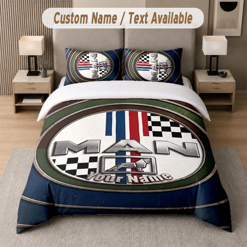 Juego de Cama Personalizado Patrón Camión MAN, Imprimir Nombre Texto 1 Funda Nórdica más 2 Fundas de Almohada Textile para el Hogar