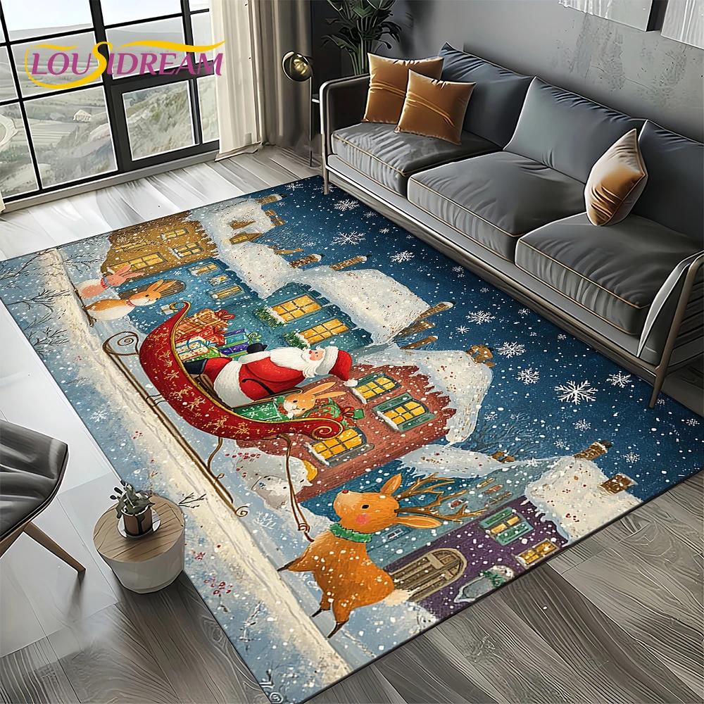2025 Merry Christmas Tree Santa Claus,New Year Fairy Tale Gift Carpet Rug for Home Bedroom Sofa Doormat Decor,Non-slip Floor Mat