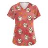 Damska koszula robocza z dekoltem w serek, krótkim rękawem i kieszeniami, z nadrukiem zwierzęcym, medyczny scrub dla pracowników służby zdrowia, wygodny krój