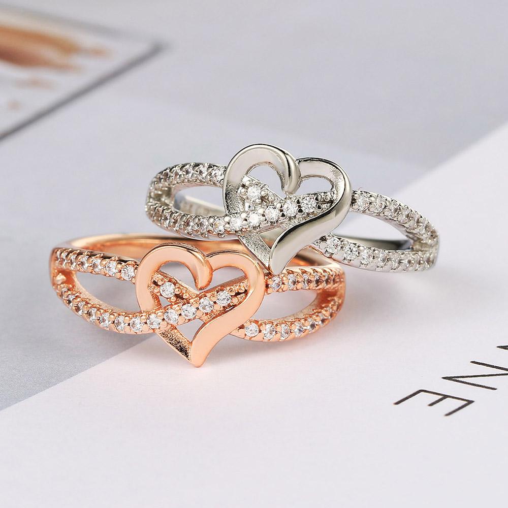 Romantic Infinity Heart Love Rings For Women Wedding Engagement Couple Rings Crystal Zircon Accessories Fashion Jewelry DZR026