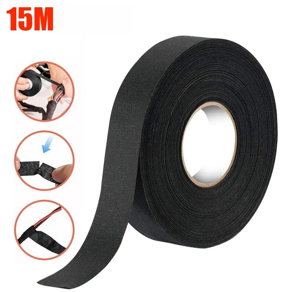 1pc 15m/590.55in Wire Harness Automotive Cloth Tape Adhesive High Noise  Proof Fabric Electrical Tape for Wrapping Wiring