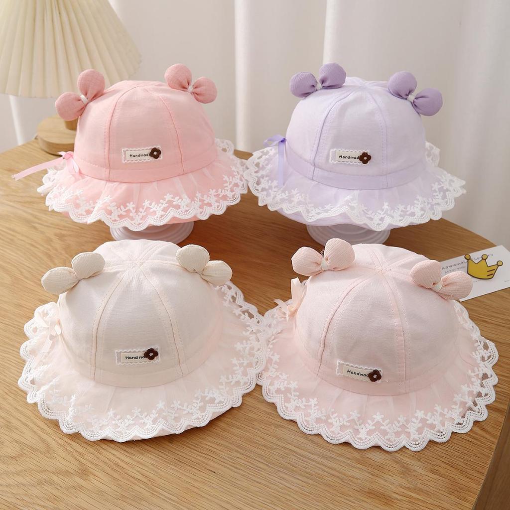 Lace Ruffle Baby Girl Fisherman Hat Solid Color Bow Sun Visors Spring Summer Bucket Cap Sweet Girl Toddler Kids Outdoor Basin Hat
