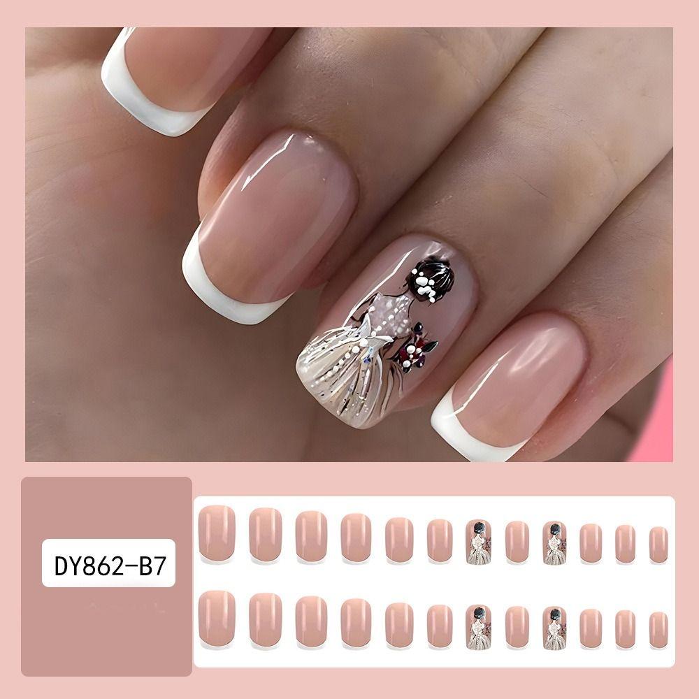 Long Square False Nails White Edge Nail Tips Fashion Press On Nails  DIY