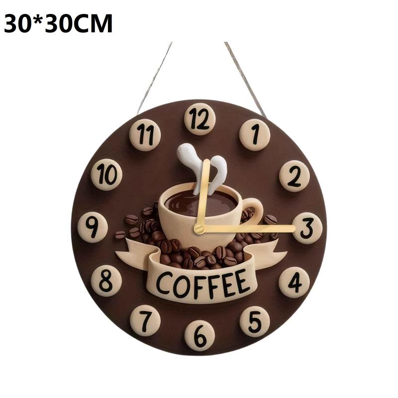 Frisch Gebrühter Schoko-Kaffee Dekorative Wanddekoration Runde Uhr Kreatives Holz-Kaffeetassen-Schild 2D Wanddekoration