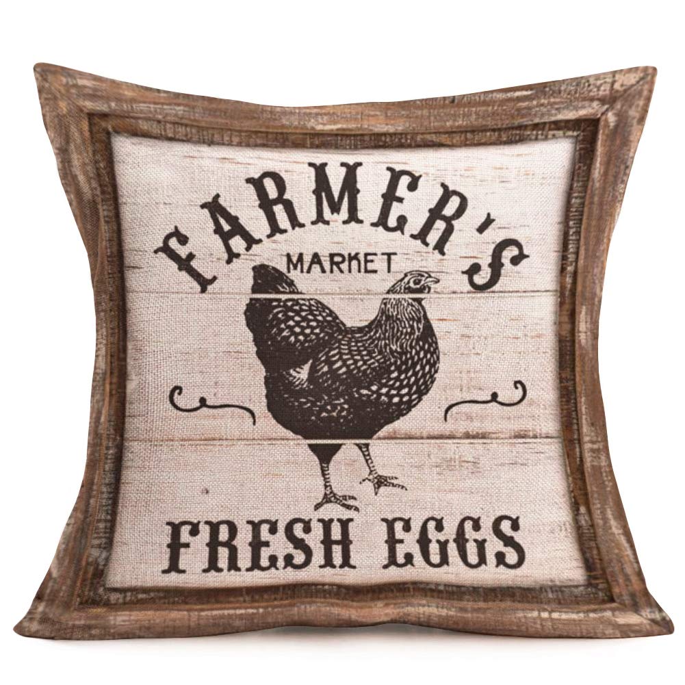 Vintage Farm Fresh Animals Cow Chicken Dairy Store Decoration Sofa Throw Pillow Cover Livestocks Cotton Linen Ad Cushion Cover